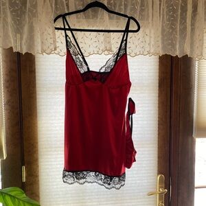 Red Lace Trim Chemise & Panty Lingerie Set NWOT